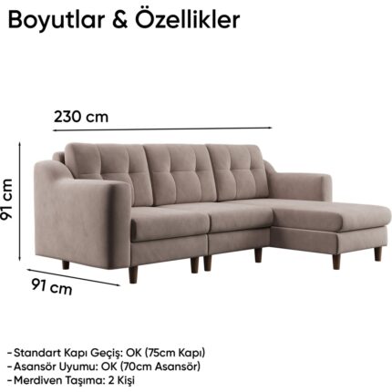 Doğtaş Robin Köşe Takımı - Kadife - Krem - Görsel 4