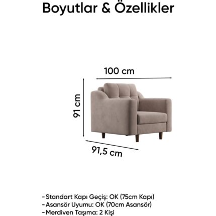 Doğtaş Robin Modüler Tekli Koltuk - Kadife - Krem - Görsel 4