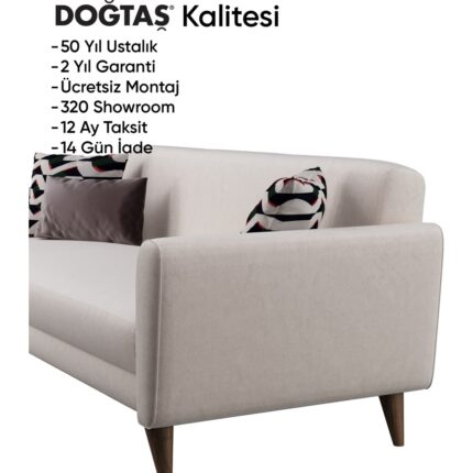 Doğtaş Mona Line Üçlü Koltuk - Krem - Görsel 5