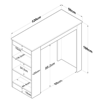 Bees Store Bar Masası 3 Raflı Yüksek Mutfak Yemek Masası, Sepet, Ceviz – Beyaz, 1. Sınıf Mdf - Görsel 4