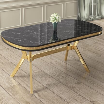 Canisa Olya Serisi 90X168 Lak Panel Sonata Masa Takımı Gold Ayaklı 4 Cappucino Sandalye - Görsel 3