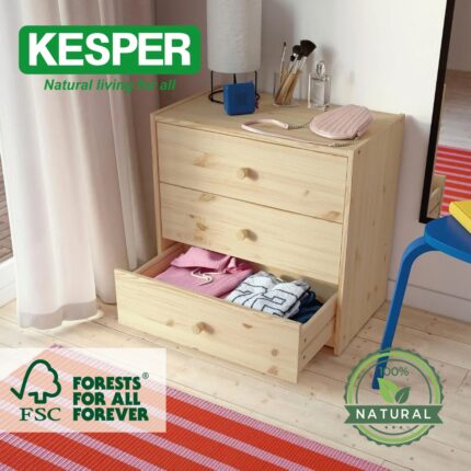 Kesper 3 Çekmeceli Doğal Ahşap Şifonyer 60X59 cm - Görsel 2