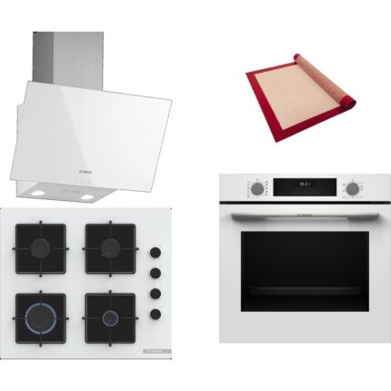 Bosch Beyaz 3 lü Ankastre Set 339 ( HUA717BV0T - POP6C2P30O - DWK63PJ20T ) - Buhar Destekli - Fırın Matı ile