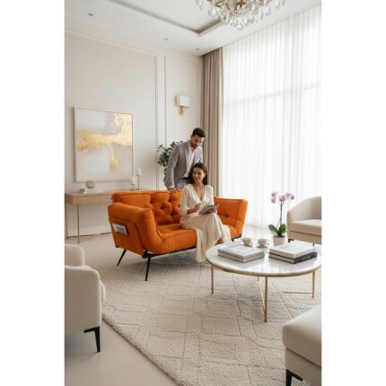 AVYNA Exceptional Comfort Collection – Ikili Yataklı Minderli Koltuk | Mekanizmalı Kanepe | Premium Çekyat - Turuncu