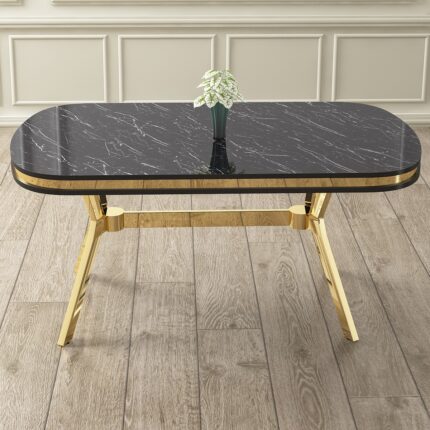 Canisa Olya Serisi 90X168 Lak Panel Sonata Masa Takımı Gold Ayaklı 6 Sandalye - Görsel 2