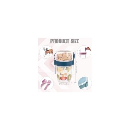 Storemax 650 ml -Go Kaşıklı Hazneli Meyveli Müsli Kabı Piknik Iş Yoğurt Süt Bardağı Kapaklı ve Kaşıklı Kahvaltı Bardakları, Tahıl Tepesi Yulaf Ezmesi Granola (4'lü Set) - Görsel 3