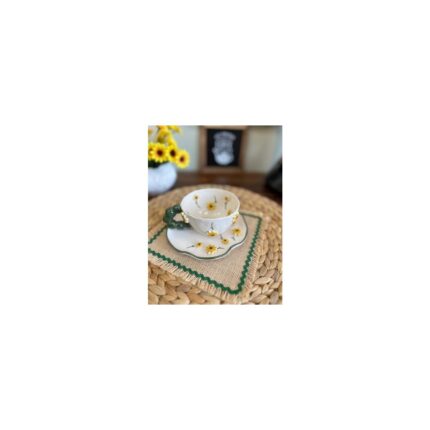 Storemax 3D Kabartmalı Sarı Çiçekli/papatyalı El Yapımı Seramik Fincan ve Tabak - Görsel 2