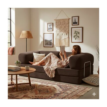 Dechome Meganest Modern Fitilli Kadife Kanepe| Yatak Olabilen, Dayanıklı Orta Sert Sünger, Yıkanabilir Kılıf
