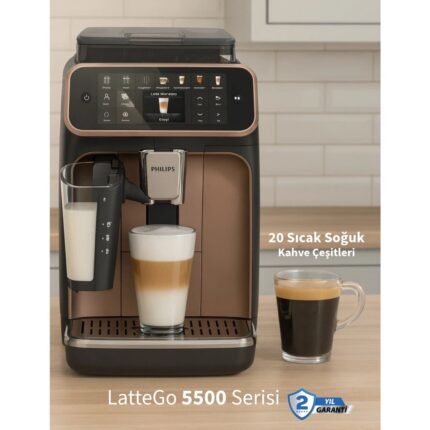 Philips 5500 Serisi Lattego Tam Otomatik Espresso Makinesi - Gri - 20 Soğuk-Sıcak Içecek - Silentbrew +2kg Kahve EP5544
