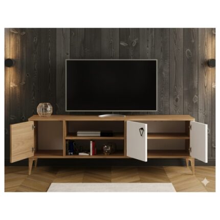 Kuzey Life Rivo Tv Ünitesi Legnano-Beyaz Raflı ve Kapaklı Modern Tasarım 150 cm - Görsel 2