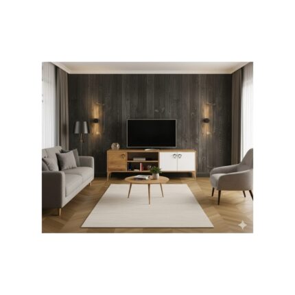 Kuzey Life Rivo Tv Ünitesi Legnano-Beyaz Raflı ve Kapaklı Modern Tasarım 150 cm - Görsel 3