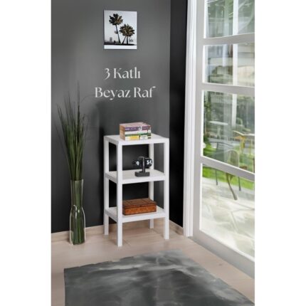 Mustran 3 Katlı Beyaz Raf Kitaplık & Banyo Düzenleyicisi 73,5 CM-BRNS0048