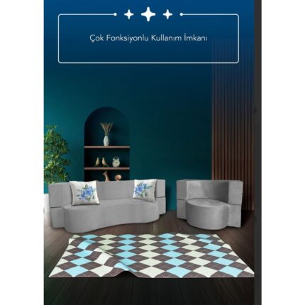 Pufymax Orion Yataklı Koltuk Takımı 2+1 Modern Pratik Sünger Koltuk Takımı Yıkanabilir Kılıflı(gri)