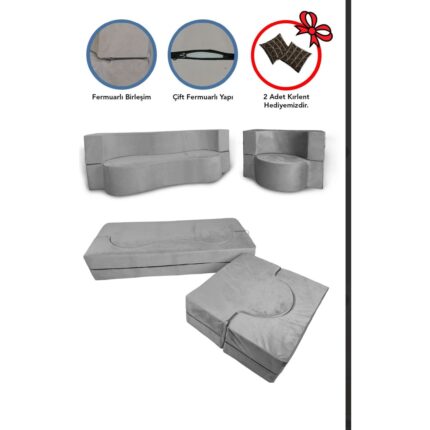 Pufymax Orion Yataklı Koltuk Takımı 2+1 Modern Pratik Sünger Koltuk Takımı Yıkanabilir Kılıflı(gri) - Görsel 4