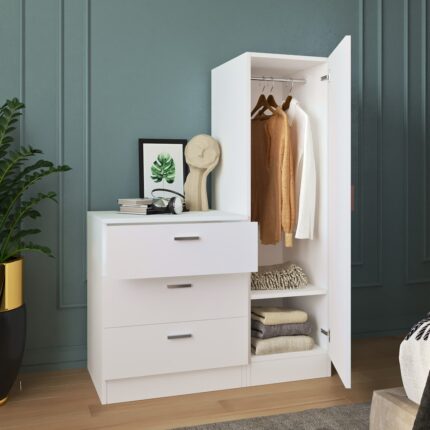 Robin Home Lyana Aynalı Şifonyer Gardırop Beyaz - Görsel 4