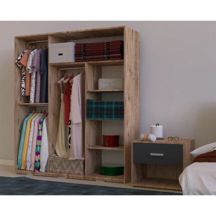 Metalia Gm 644 Sline 3 Kapılı Sürgülü Askılıklı Raflı Atlantik Çam Gardırop - Görsel 3