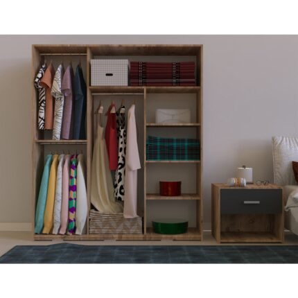 Metalia Gm 644 Sline 3 Kapılı Sürgülü Askılıklı Raflı Atlantik Çam Gardırop - Görsel 2