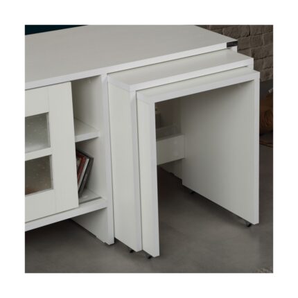 Pasific Home Revival Metal Ayaklı Sürgülü Tv Ünitesi, Zigon Sehpalı, 150 Cm, Ahşap Beyaz - Görsel 2