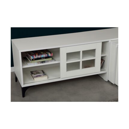 Pasific Home Revival Metal Ayaklı Sürgülü Tv Ünitesi, Zigon Sehpalı, 150 Cm, Ahşap Beyaz - Görsel 3