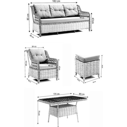 EVDEMO Eren Rattan Puflu Bahçe Balkon Takımı 3+1+1 Gri - Görsel 5