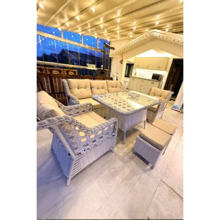 EVDEMO Eren Rattan Puflu Bahçe Balkon Takımı 3+1+1 Gri - Görsel 2