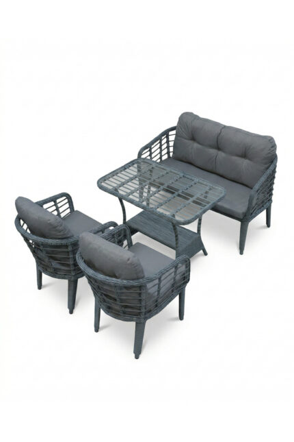 Tu Tienda KARTEPE GALVANİZ BORU 2 1 1 SEHPA(60*90) RATTAN BAHÇE BALKON TAKIMI,GRİ RATTAN/GRİ KUMAŞ - Görsel 2