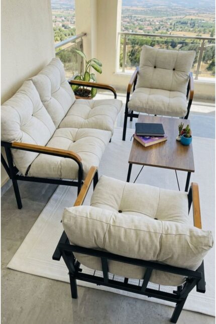 Madame Home Krem Balkon, Bahçe,teras,cafe - Salon - Metal Kanepe Koltuk Takımı - 2 1 1 Sehpa - Görsel 2