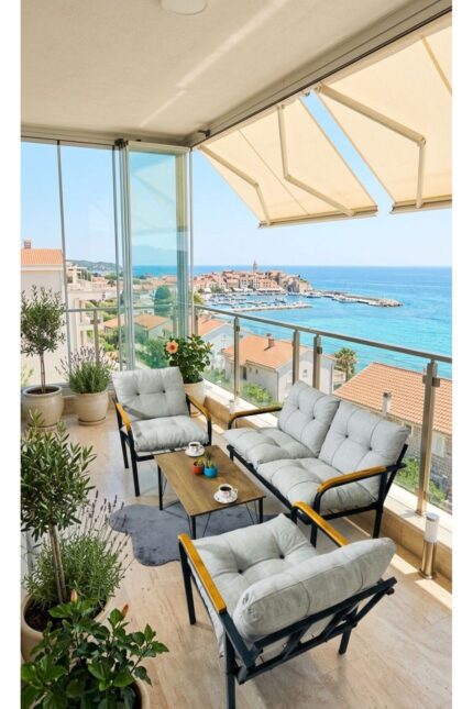 Madame Home Krem Balkon, Bahçe,teras,cafe - Salon - Metal Kanepe Koltuk Takımı - 2 1 1 Sehpa - Görsel 4