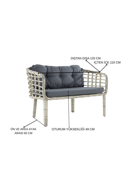 Tu Tienda KARTEPE GALVANİZ BORU 2 1 1 SEHPA(60*90) RATTAN BAHÇE BALKON TAKIMI,GRİ RATTAN/GRİ KUMAŞ - Görsel 8