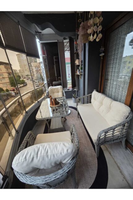 Tu Tienda KARTEPE GALVANİZ BORU 2 1 1 SEHPA(60*90) RATTAN BAHÇE BALKON TAKIMI,GRİ RATTAN/GRİ KUMAŞ - Görsel 10